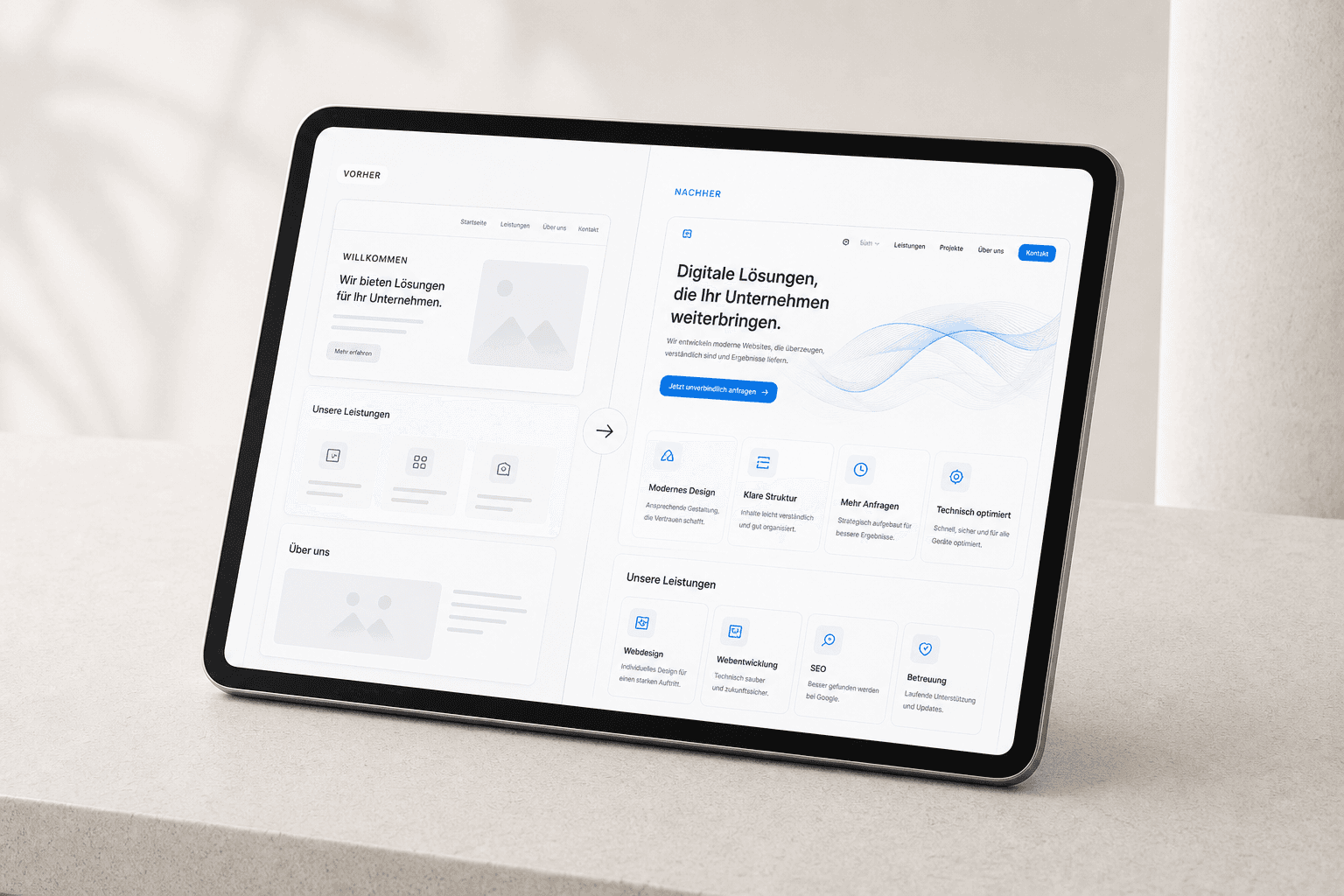 Visual einer überarbeiteten Website-Oberfläche