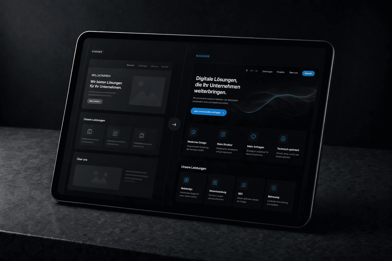 Visual einer überarbeiteten Website-Oberfläche